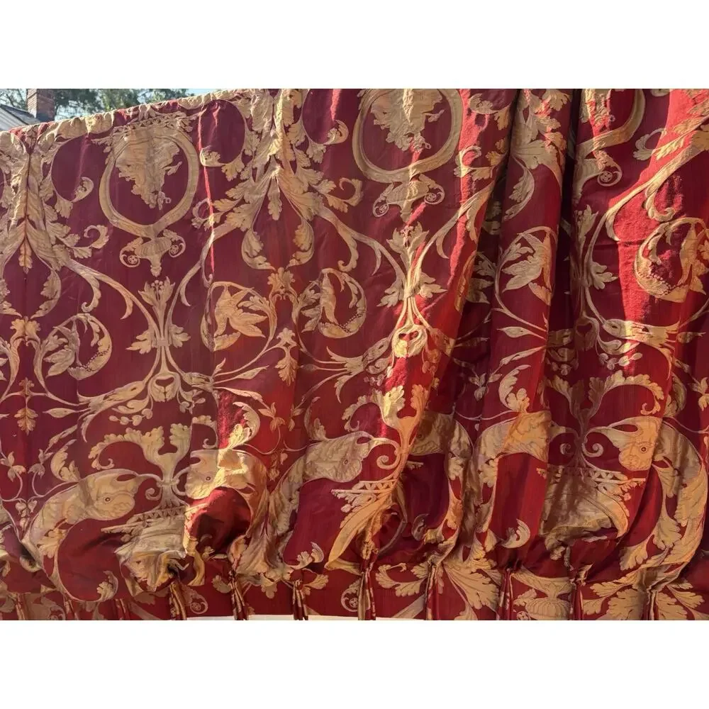 Redelman Red Dolphin Custom Lined Drapery Panels Pr 108x107 Each Jacquard Luxury
